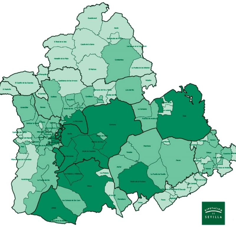 Mapa de municipios de la provincia de Sevilla